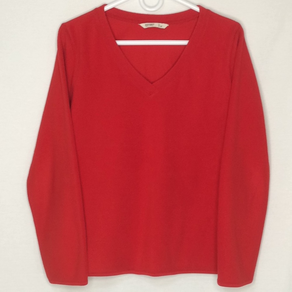 Old Navy V-Neck Fleece Long Sleeve Top Red